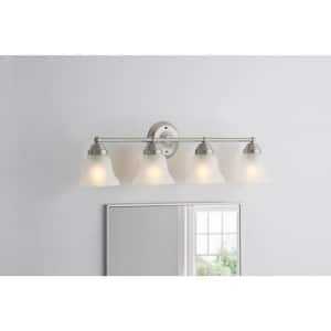 Vista Lake 32.75 in. 4-Light Brushed Nickel Bathroom Vanity Light with Frosted Glass Shades