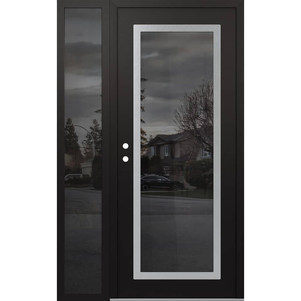 C1 52 in. x 80 in. Silver P Right-Hand/Inswing Mirrored Glass Black/Black Sidelite Steel Prehung Front Door price history on PriceWatchPro