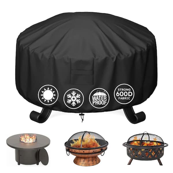 48 in. Round Fire Pit/Table Cover-600D Waterproof Tear & Fade Resistant Accessories for Outdoor Patio Fireplace Cover