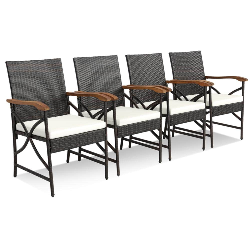 Set of 4 Patio Wicker Dining Chairs with Removable Cushions 24.5 in. W x 35 in. H 400 lbs Capacity price history on PriceWatchPro