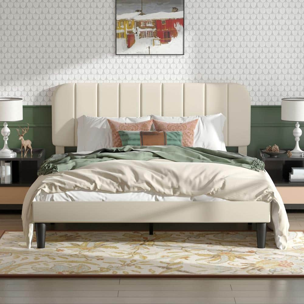 VECELO Upholstered Bed Frame, Queen Platform Bed Frame with Adjustable ...