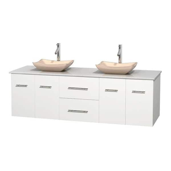 Wyndham Collection Centra 72 in. Double Vanity in White with Solid-Surface Vanity Top in White and Sinks