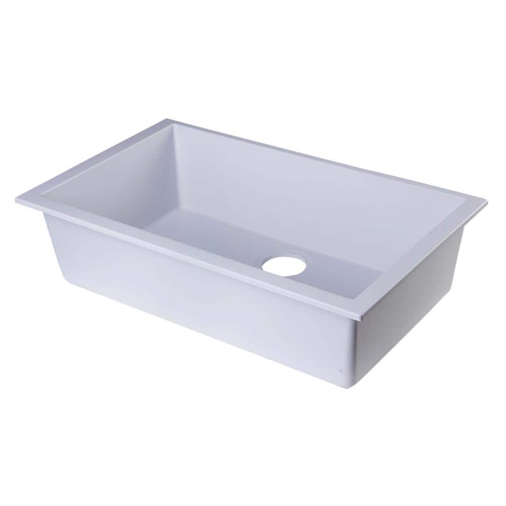 White 30'' Undermount Single Bowl Granite Kitchen Sink