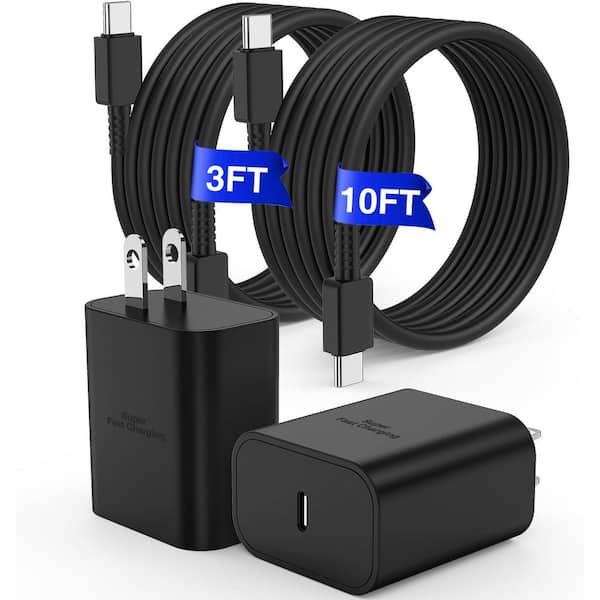 3 ft. and 10 ft. Cord 2-Pack 45W Type-C Charger Block with 2 USB-C Ports Surge Protector Fast Charging Features