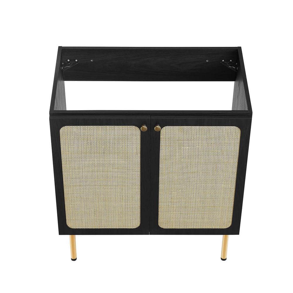 Chaucer Black Wood and Rattan 30" Bathroom Vanity Cabinet