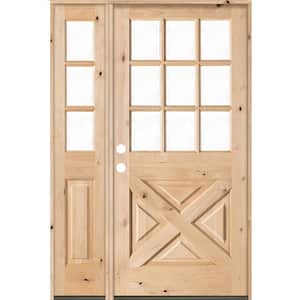 46 in. x 80 in. Knotty Alder 2-Panel Right-Hand/Inswing Clear Glass Unfinished Wood Prehung Front Door w/Left Sidelite