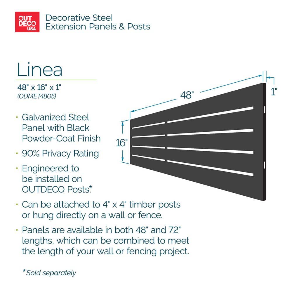 Black Galvanized Steel Decorative Privacy Panel, 16" H x 48" W