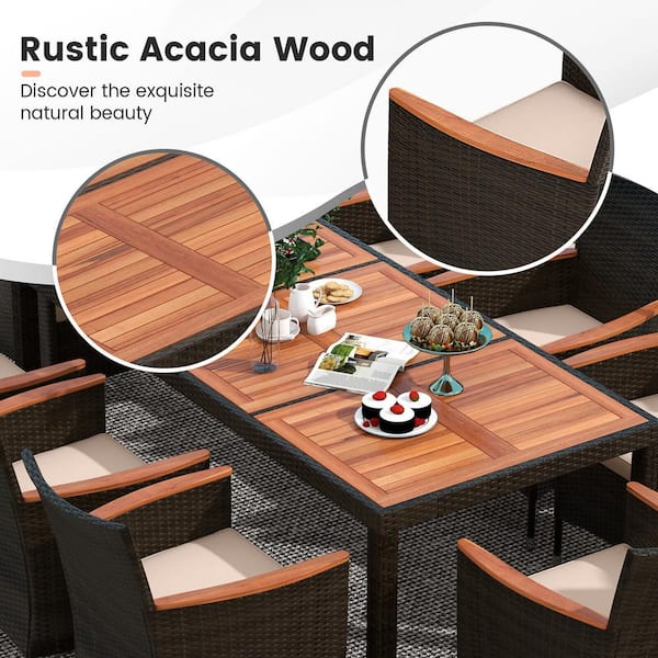 KJ-49【新入荷　アウトレット】ファラオ　ダイニング5点セット　ブラウン Gymax Mix Brown 9-Piece Wicker Outdoor Dining Set with Beige