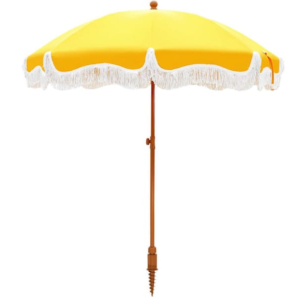 Unbranded 7 ft. Metal Tilt Beach Umbrella in Gold Yellow with Fringe