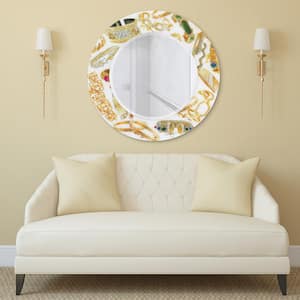 36 in. x 36 in. Gold Charm Round Framed Printed Tempered Art Glass Beveled Accent Mirror