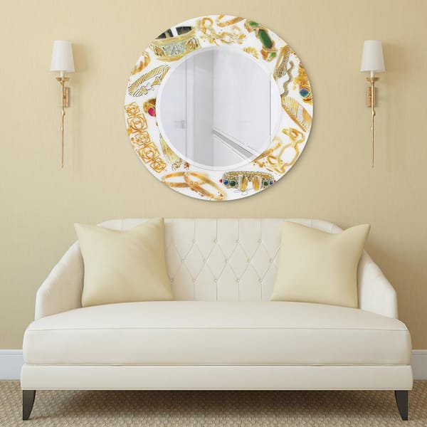 Empire Art Direct 36 in. x 36 in. Gold Charm Round Framed Printed Tempered Art Glass Beveled Accent Mirror