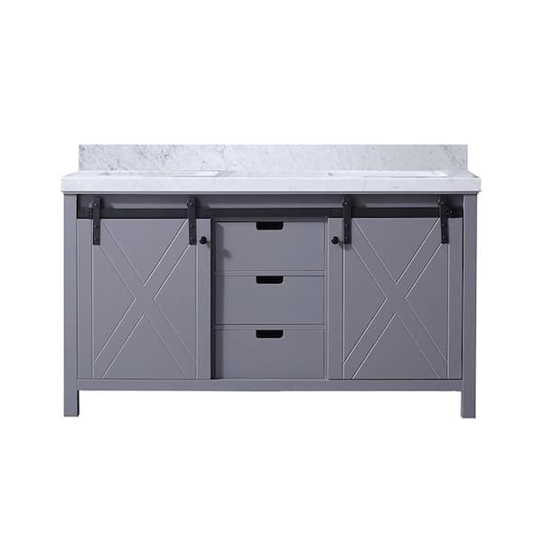 Marsyas 60 in W x 22 in D Dark Grey Double Bath Vanity and Carrara Marble Countertop