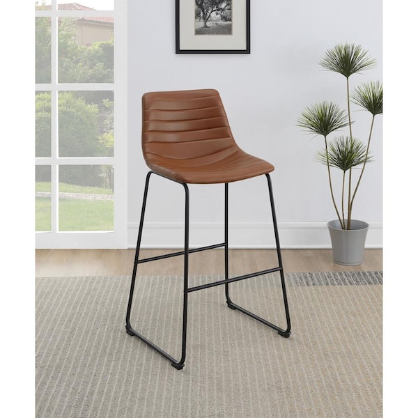 Zuni 30 in. Saddle Solid Black Wood Bar Stool with Faux Leather Seat (Set of 2)