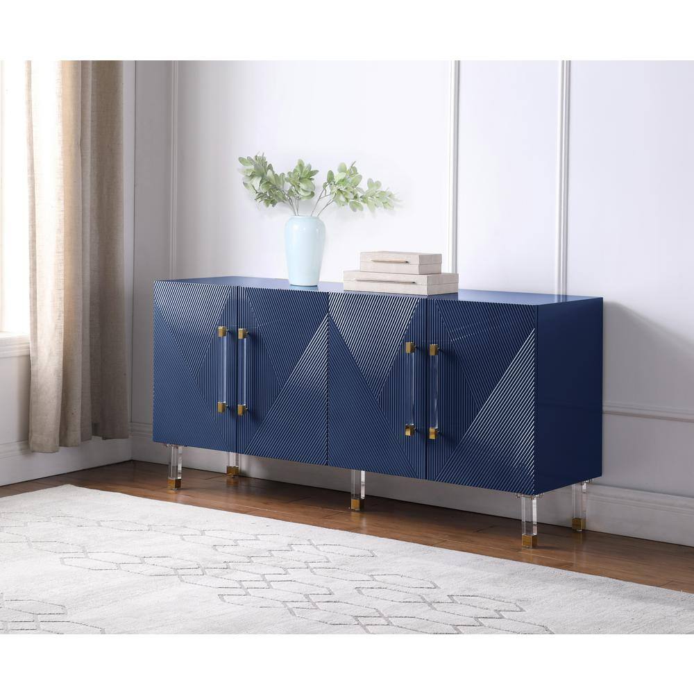 Fenella 65" Navy Lacquer Sideboard with Gold Accents and Acrylic Handles