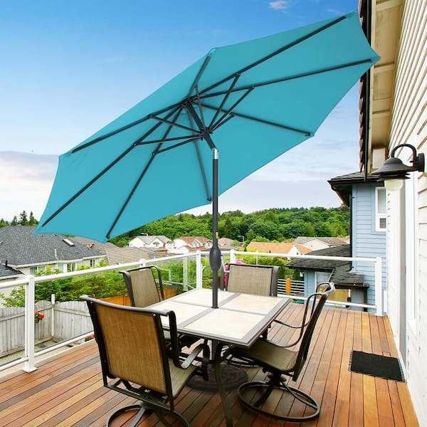 Sonkuki 9 ft. Aluminum Circle Outdoor Market Patio Umbrella with Crank Lift and Push Button Tilt in Lake Blue