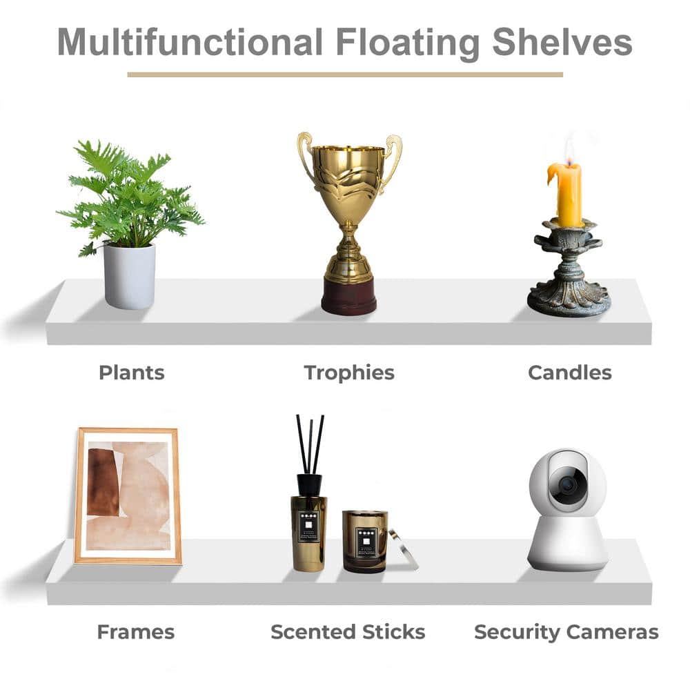 White Faux Wood Extra Long Floating Wall Shelves