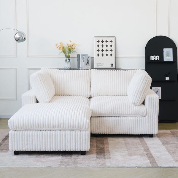 78.7 in. Square Arm Plush Velvet Modular 3-Piece Loveseat Love Sofa Cloud Couch Sectional Sofa with Ottoman in Beige