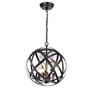 Ristin 4-Light Black Globe Chandelier for Kitchen Island, Dining/Living Room, Foyer, with No Bulbs Included