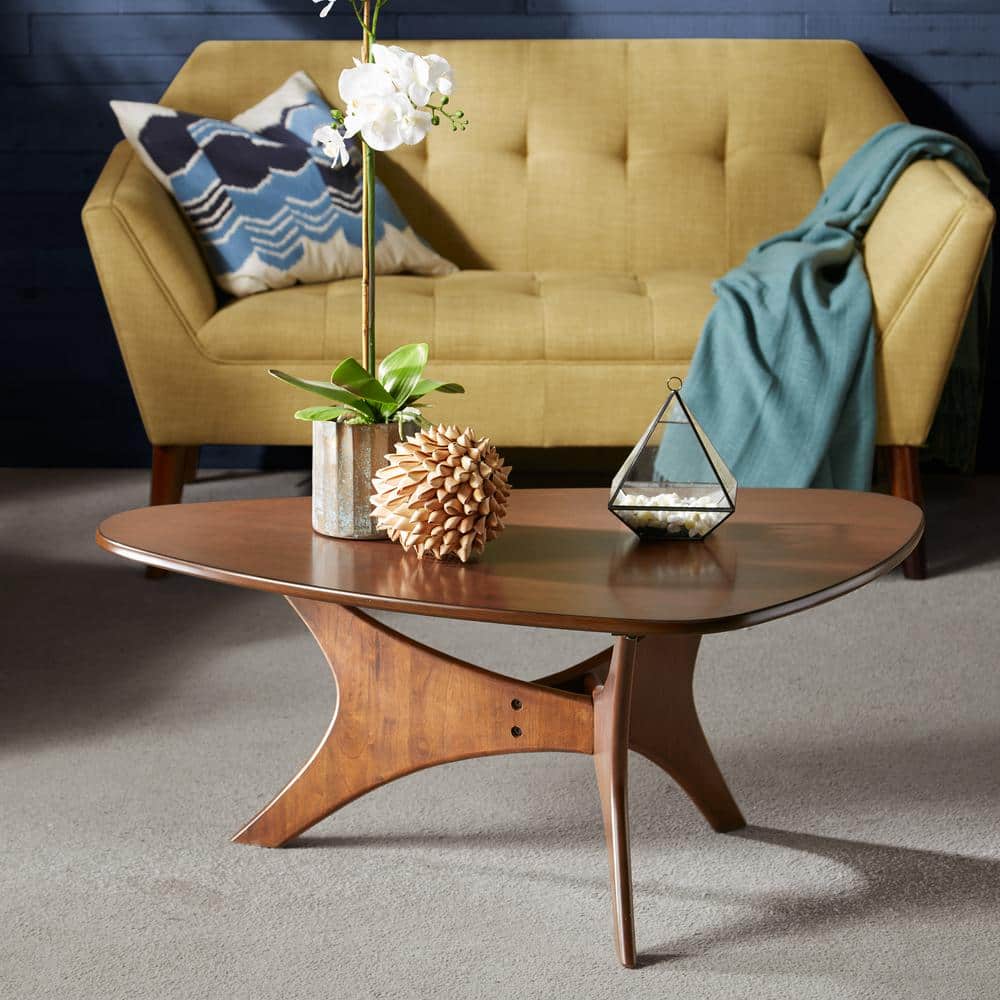 Blaze Mid-Century Modern Triangular Pecan Wood Coffee Table