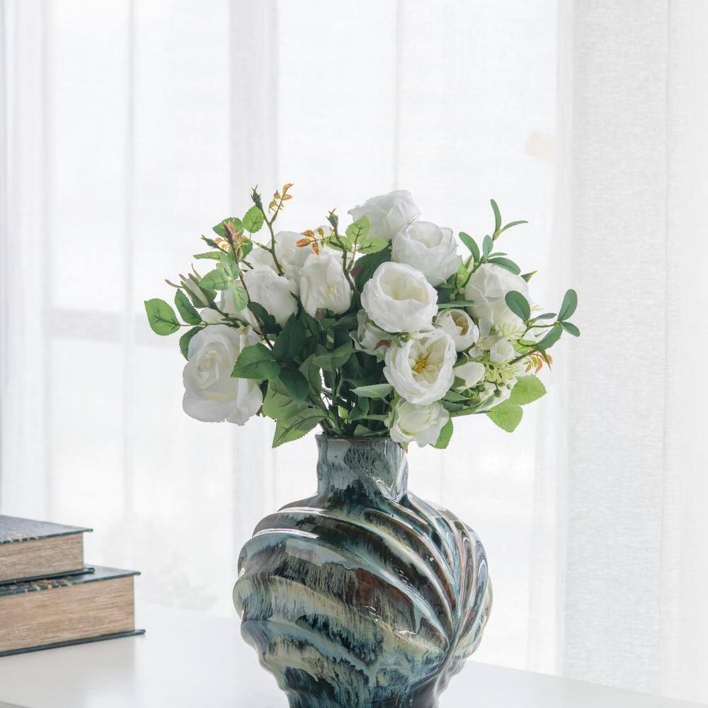 Myla Medium Ceramic Vase with Blue, Brown, and Ivory Reactive Glaze