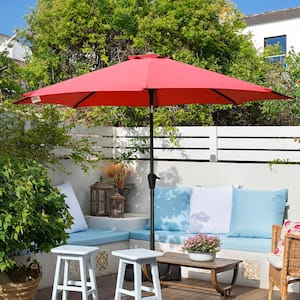 9 ft. Aluminum Market Crank and Tilt Patio Umbrella in Red with Mobile Base