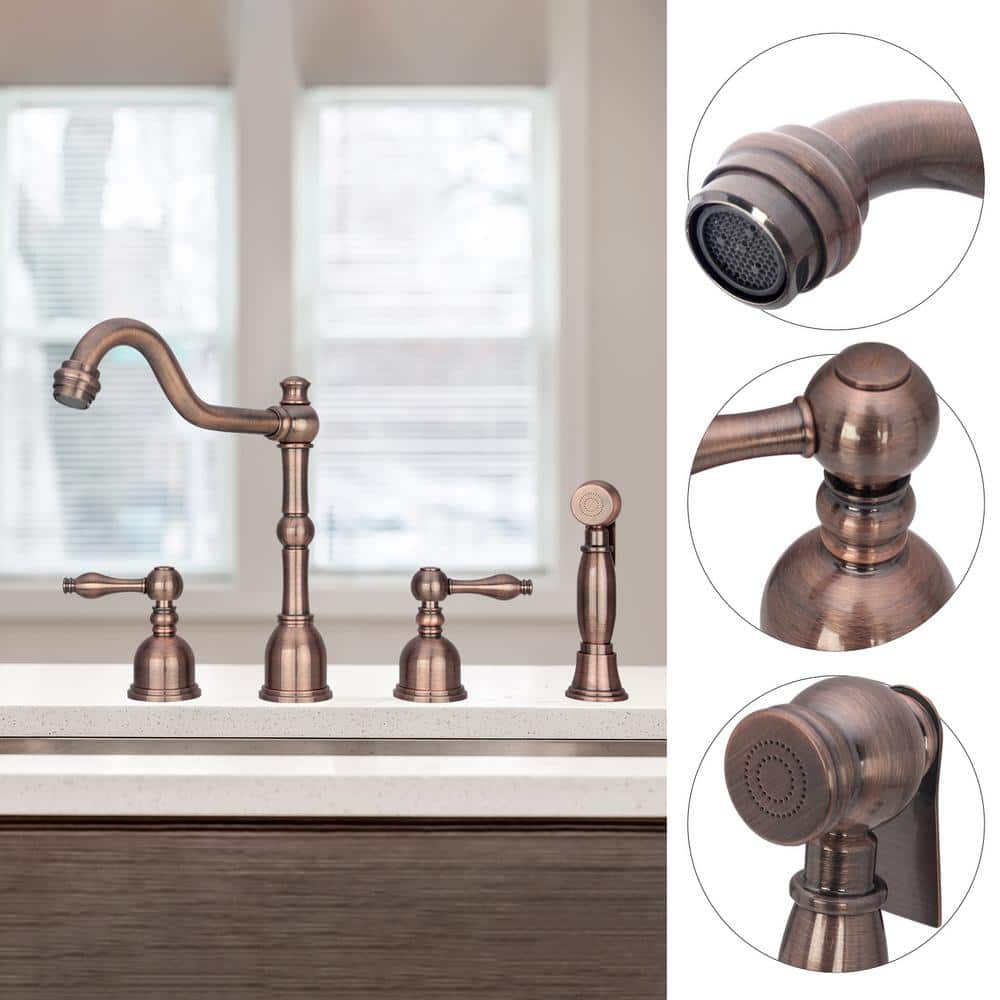 Antique Copper 4-Piece Kitchen Faucet Set with Side Spray