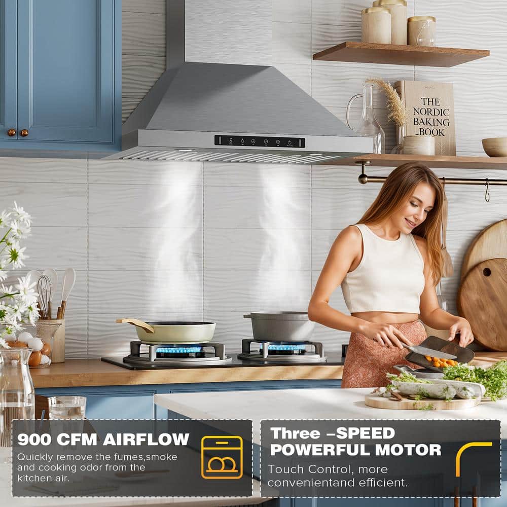 36'' Stainless Steel Convertible Wall Mount Range Hood with Charcoal Filter