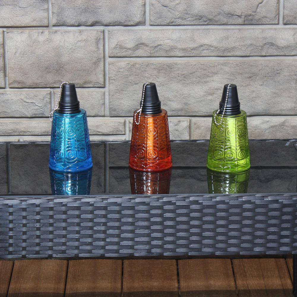 Multicolor Glass Tabletop Torches with Fiberglass Wicks - Set of 3