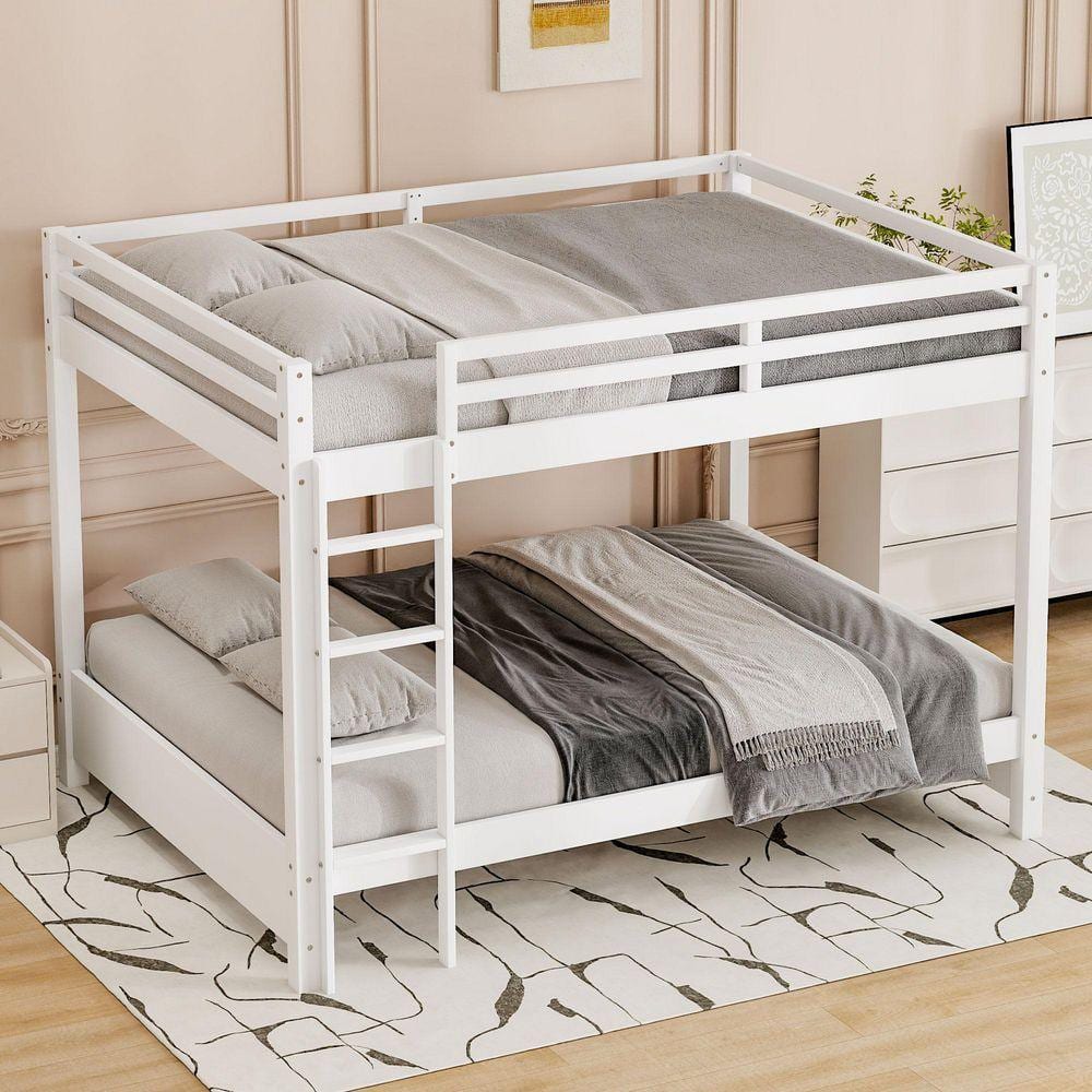 Qualler White Queen Size Bunk Bed with Ladder FSUBWM007K - The
