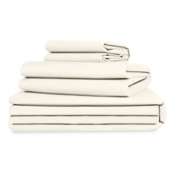 Delara Delara 5-Piece Sheet Bundle Set Ivory 100% Organic Cotton Percale Weave Twin Duvet Set Plus Sheet Set