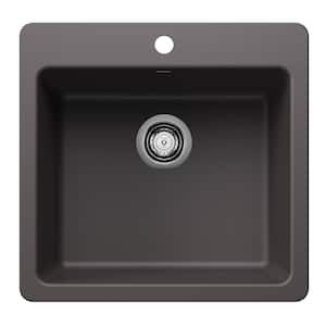 Liven SILGRANIT 21.25 in. Drop-In/Undermount Single Bowl Granite Composite Kitchen Sink in Cinder