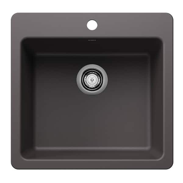 Blanco Liven SILGRANIT 21.25 in. Drop-In/Undermount Single Bowl Granite Composite Kitchen Sink in Cinder