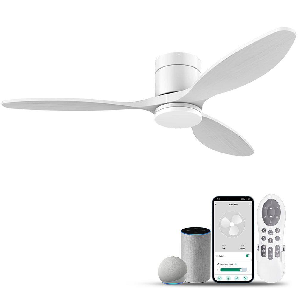 52 in. Smart Outdoor Indoor white flush mount Ceiling Fans with Lights Remote, Alexa Google Voice App, Quiet DC Motor price history on PriceWatchPro