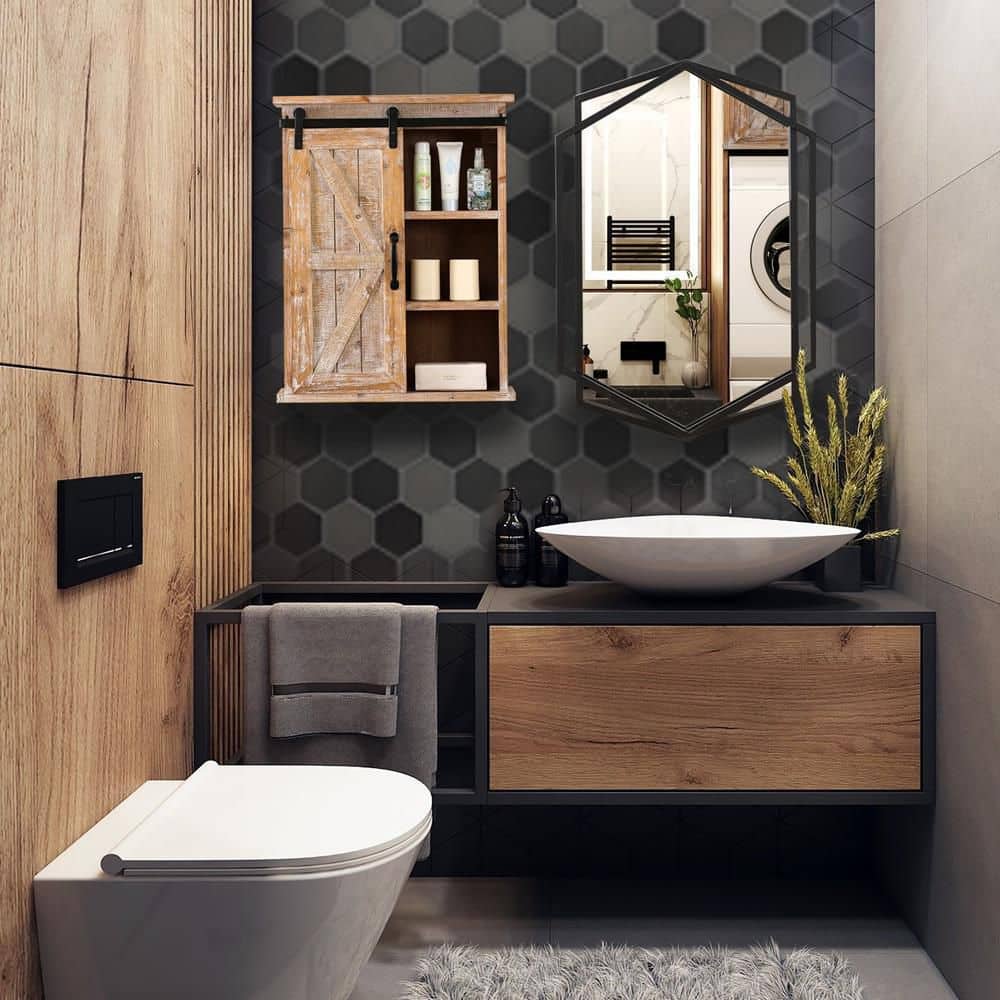Hexagonal Black Metal Frame Rectangular Wall Mirror