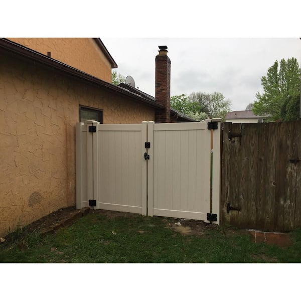 Weatherables Savannah 7.4 ft. W x 6 ft. H Tan Vinyl Privacy Double Fence Gate Kit