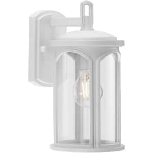 Gables Collection 1-Light Coastal Satin White Outdoor Wall Lantern with DURASHIELD