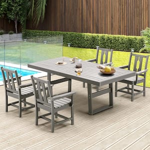 5-Piece Patio Dining Set, Patio Tables with 4 Armchairs, HDPE Patio Furniture Sets for Backyard in Gray