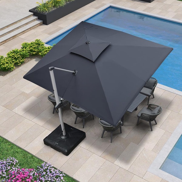 PURPLE LEAF 10 ft. x 12 ft. High-Quality Aluminum Cantilever Polyester Outdoor Patio Umbrella with Base, Gray