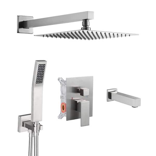 Luxury Single Handle 1-Spray 10 in. Shower Faucet 2.5 GPM with Pressure Balance, Tub in Brushed Nickel (Valve Included)