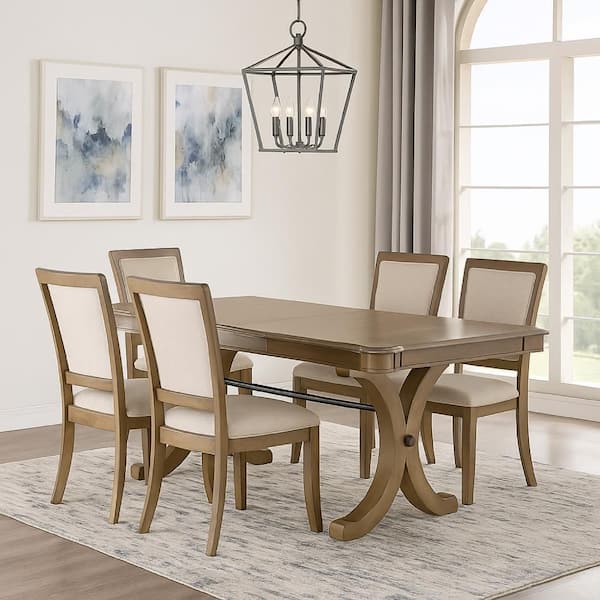 Benjara Brown Engineered Wood Rectangle 44 in. Trestle Base Dining Table Seats 4
