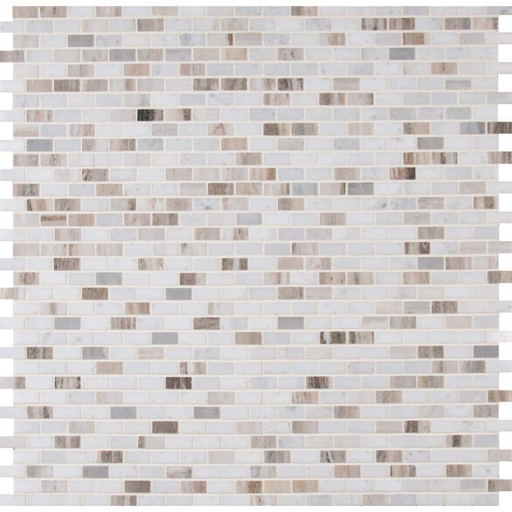 Mini Brick White Marble Solid Core Peel & Stick Mosaic Tile
