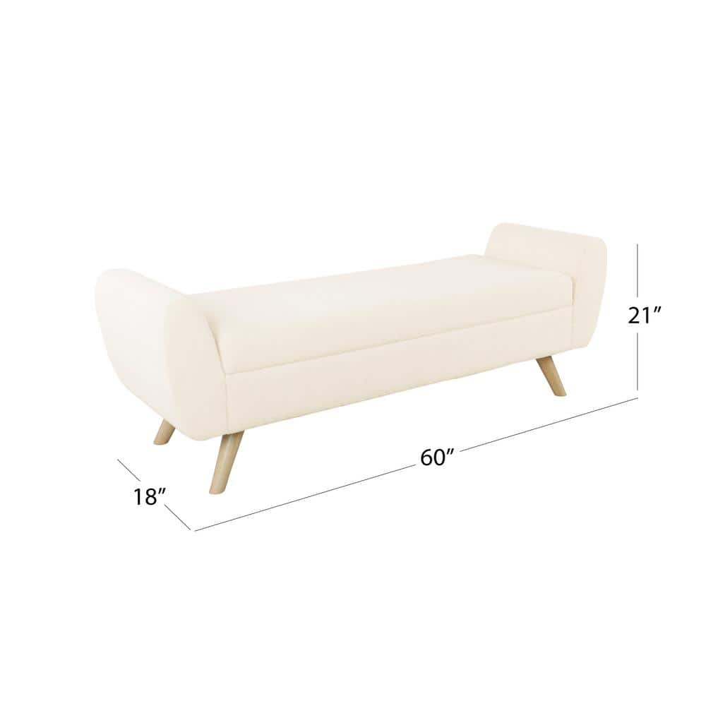 Cream Faux Shearling Storage Bench with Wood Legs