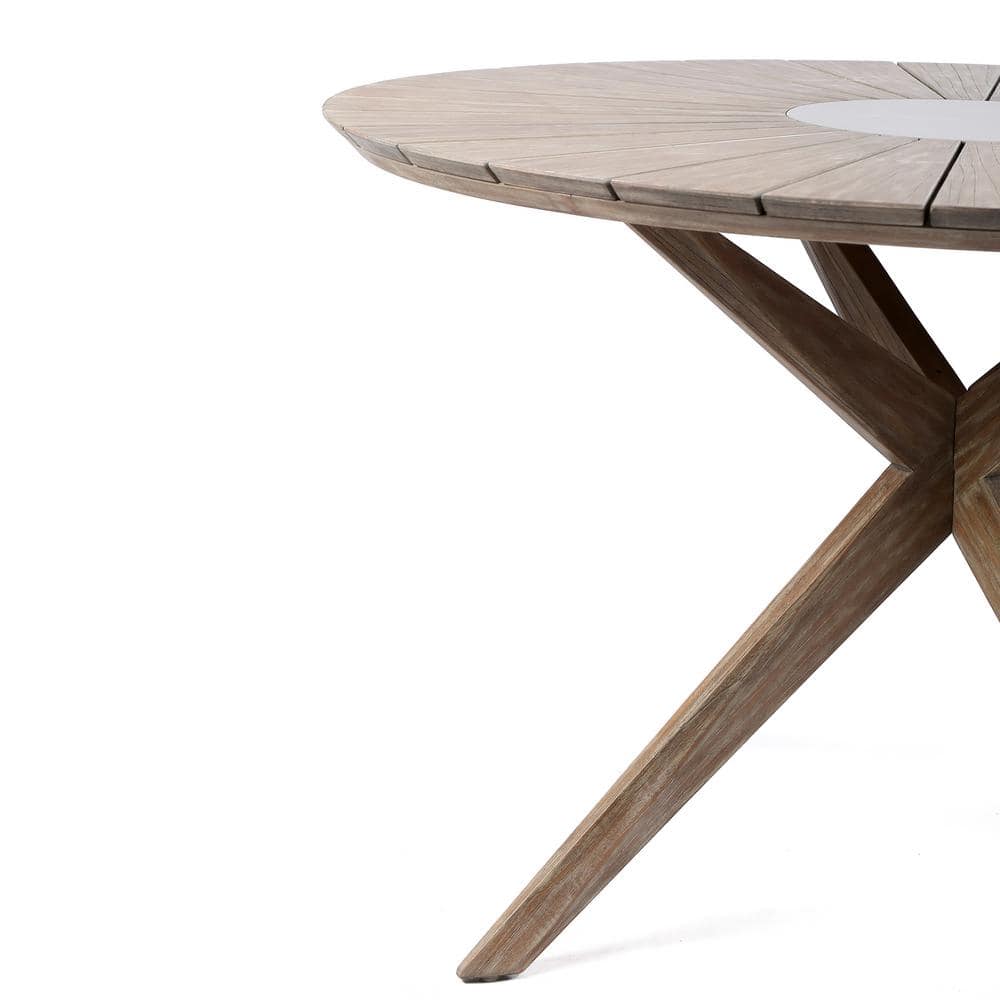 Light Brown Eucalyptus Wood and Concrete Round Dining Table