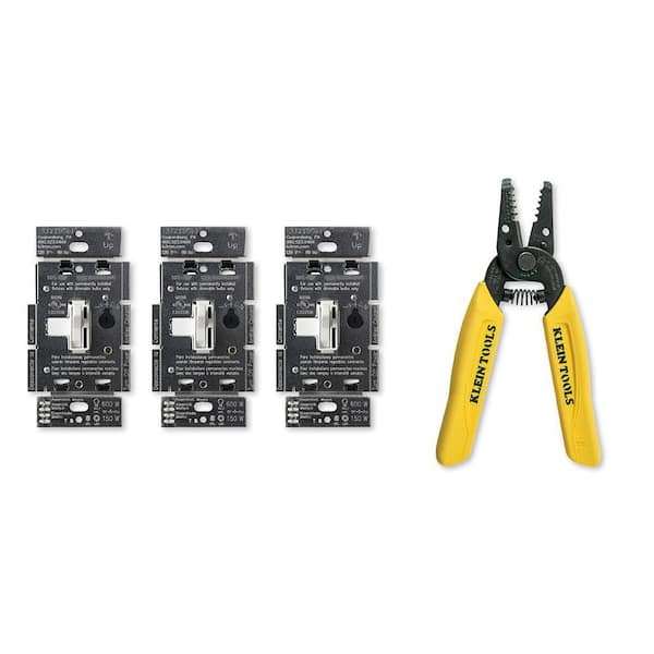 Lutron Toggler LED+ Dimmer Switch, White, Klein 6-1/4 in. Wire Stripper/Cutter for 10-18 AWG Solid Wire (TGCL-3PKR1018WC)