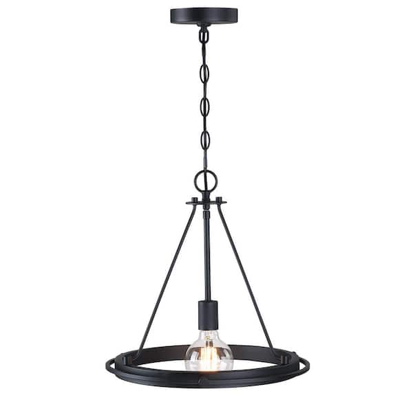 Hukoro Wagon 60-Watt 1 Light Black Wagon Wheel Pendant Light with Steel Shsade, No Bulbs Included