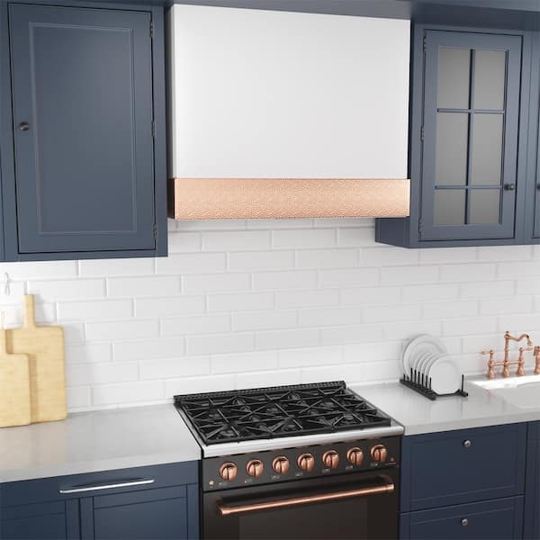 36 in Stainless Steel Range Hood with Powerful Vent Motor, 600 CFM, 3-Speed, Wall Mount, in White with Copper
