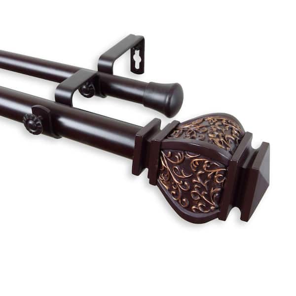 Rod Desyne 28 in. - 48 in. Telescoping 1 in. Double Curtain Rod Kit in Mahogany with Margot Finial