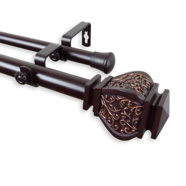 Rod Desyne 120 in. - 170 in. Telescoping 1 in. Double Curtain Rod Kit in Mahogany with Margot Finial