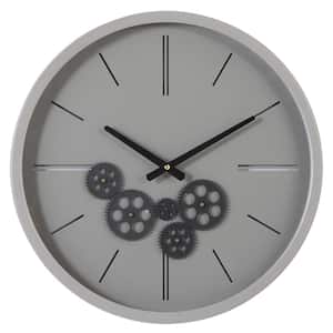 18.25 in. x 18.25 in. Round Black and Grey Metal Wall Clock With Functioning Gear Center