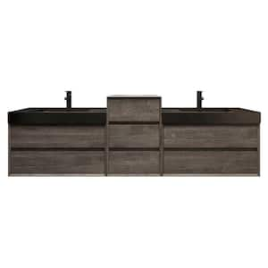 MIA 91 in. W x 20 in. D x 30 in. H Double Sink Middle Cabinet Bath Vanity in Gray Oak with Black Stainless Steel Top